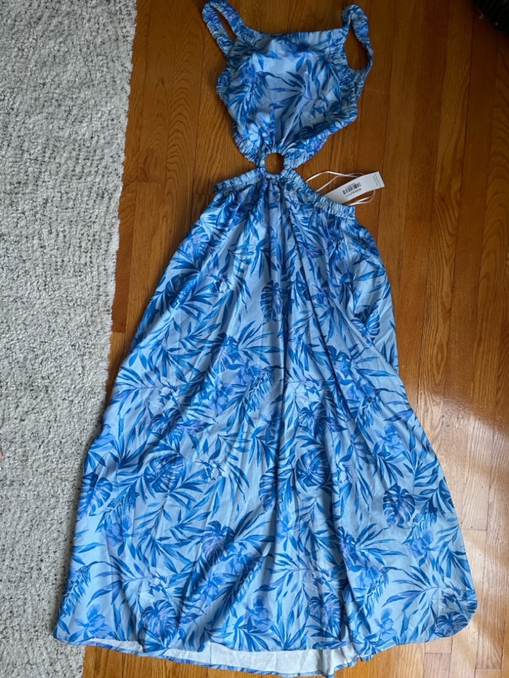 Blue beach Tropical Leaf Cutout Maxi Dress